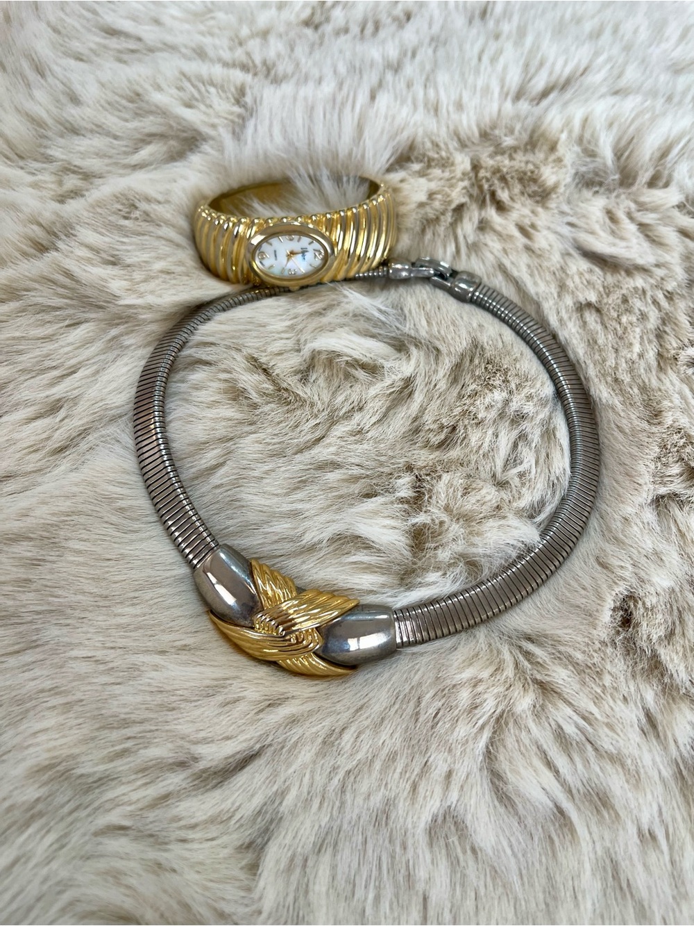 Two-Tone Silver and Gold Knot Bracelet with Matching Gold bangle bracelet